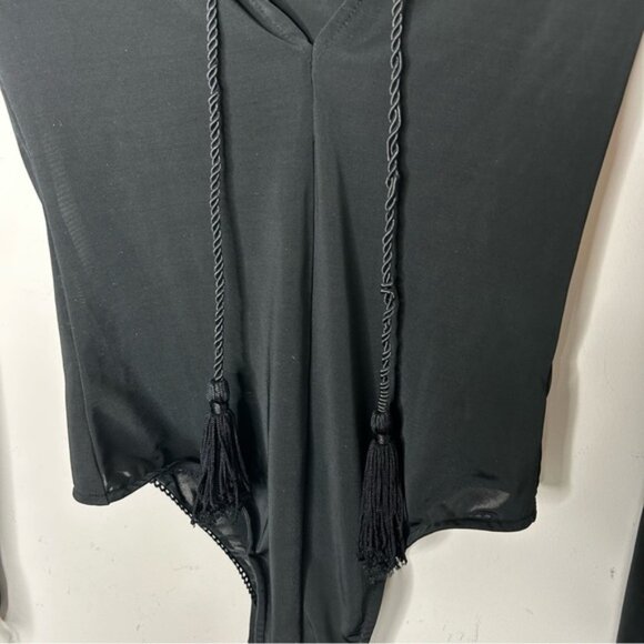 FREE PEOPLE For Love & Lemons Kate Bodysuit Black Tassels Bell Sleeves Plunging - Picture 13 of 16